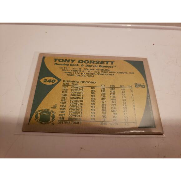 Tony Dorsett 1989 Topps #240 - Denver Broncos - NFL - Picture 2 of 3